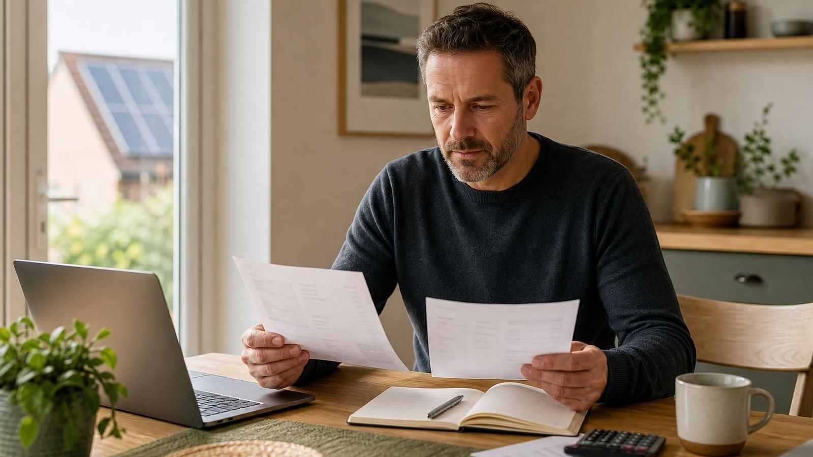 Homeowner reviewing a solar quote and electricity bill